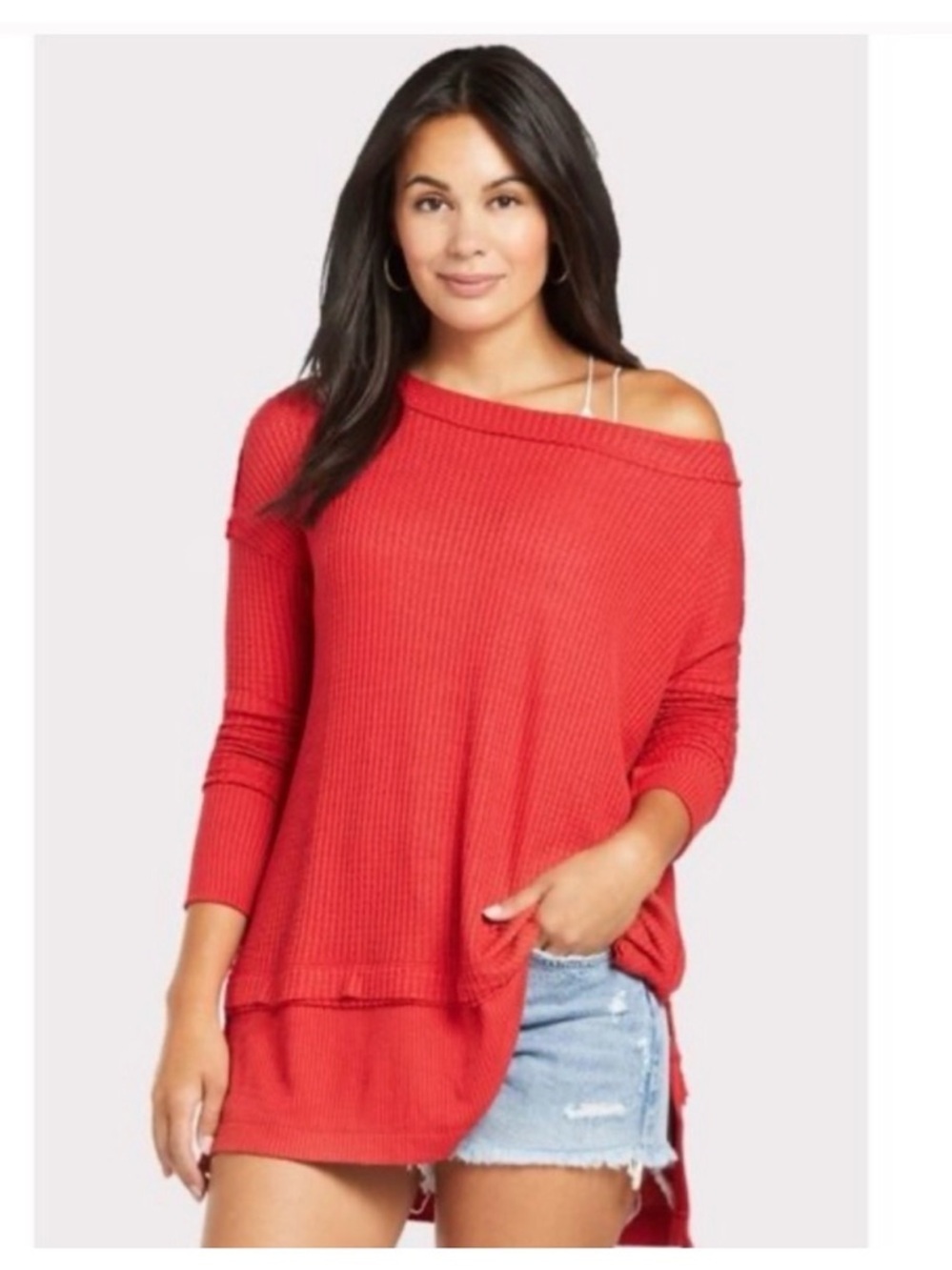 NWT FREE PEOPLE WE THE FREE North Shore Thermal Tunic Top Phoenix Red Size Small